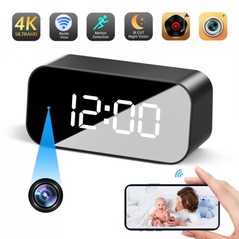 Camere Spion - Camera IP 4K in Ceas de Birou, Wi-Fi, cu Detectie Miscare