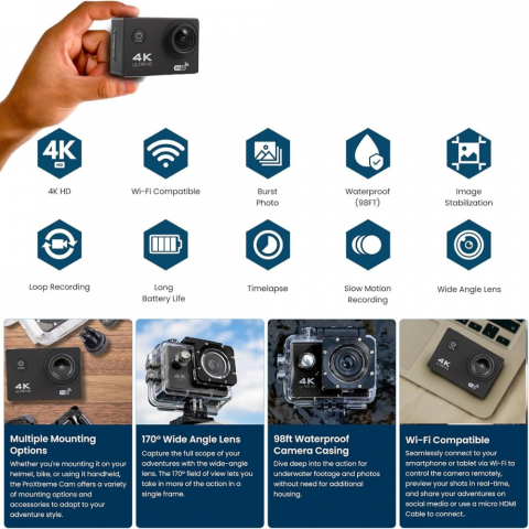 Camera Sport 4K Ultra HD, 16MP, Waterproof 30M, Unghi larg 170 grade, WiFi [2]