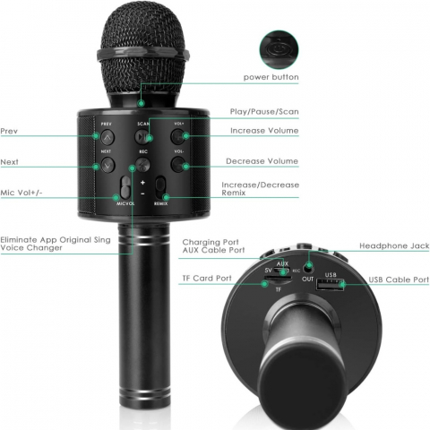 Microfon Karaoke Portabil 5 in 1 pentru Copii cu Bluetooth [18]