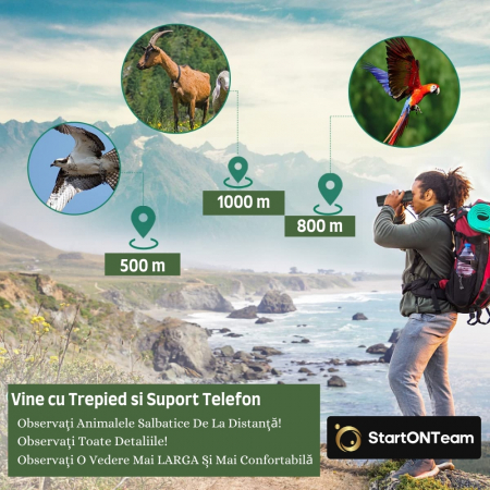 Monoclu Profesional Tip Telescop 4K 10-300X40 cu Prisma BaK-4, Dual Focus, Suport Smartphone și Trepied [8]