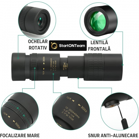 Monoclu Profesional Tip Telescop 4K 10-300X40 cu Prisma BaK-4, Dual Focus, Suport Smartphone și Trepied [4]