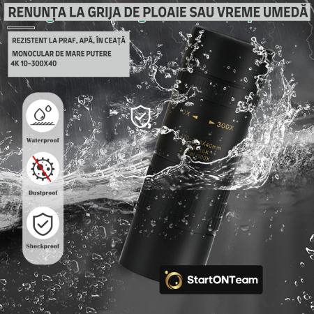 Monoclu Profesional Tip Telescop 4K 10-300X40 cu Prisma BaK-4, Dual Focus, Suport Smartphone și Trepied [10]