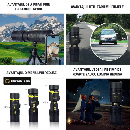 Monoclu Profesional Tip Telescop 4K 10-300X40 cu Prisma BaK-4, Dual Focus, Suport Smartphone și Trepied [9]