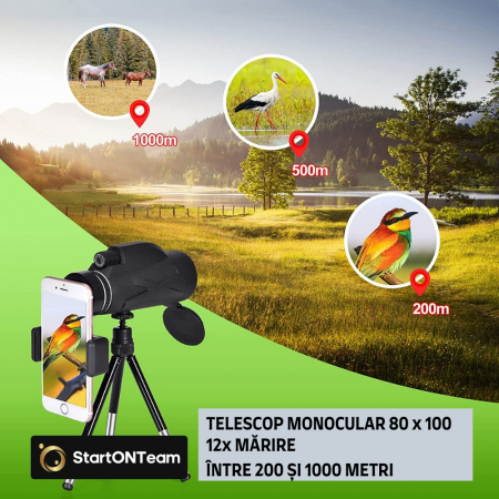 Monoclu Profesional 80x100 Tip Telescop cu Prisma BaK-4 și Dual Focus pentru Observații Clare [10]