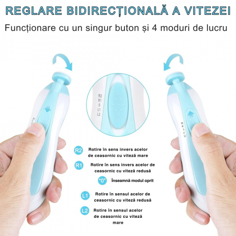 Pila Electrica de Unghii pentru Bebelusi si Copii Mici, Set cu 6 Capete, Iluminare LED [8]