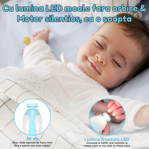 Pila Electrica de Unghii pentru Bebelusi si Copii Mici, Set cu 6 Capete, Iluminare LED [5]
