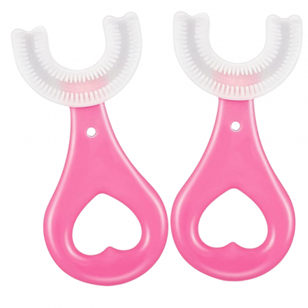 Periute Dinți - Set 2 Periute de Dinti Circulare in forma de U din Silicon Alimentar pentru copii de 2-12 ani, Multicolore