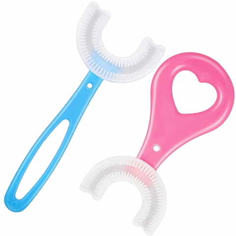 Set 2 Periute de Dinti Circulare in forma de U din Silicon Alimentar pentru copii de 2-12 ani, Multicolore [0]