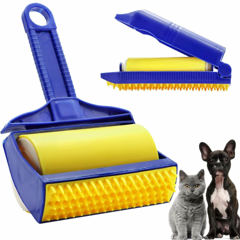 Pet Care - Rolă Adezivă Reutilizabilă pentru Scame și Păr de Animale - Set 2 Buc, Silicon Lavabil