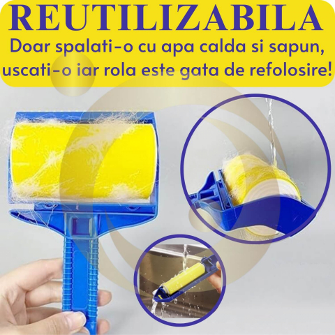 Rolă Adezivă Reutilizabilă pentru Scame și Păr de Animale - Set 2 Buc, Silicon Lavabil [4]