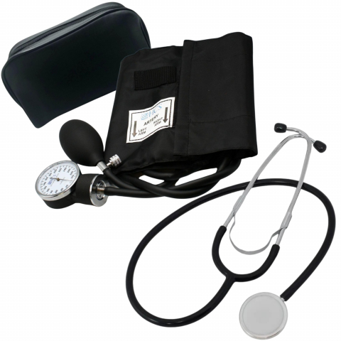 Aparate medicale - Tensiometru Manual, Clasic, cu Manseta de Brat, Aparat Mecanic Profesional pentru Monitorizare de Tensiune Arteriala, cu Stetoscop si Geanta de Depozitare, Negru