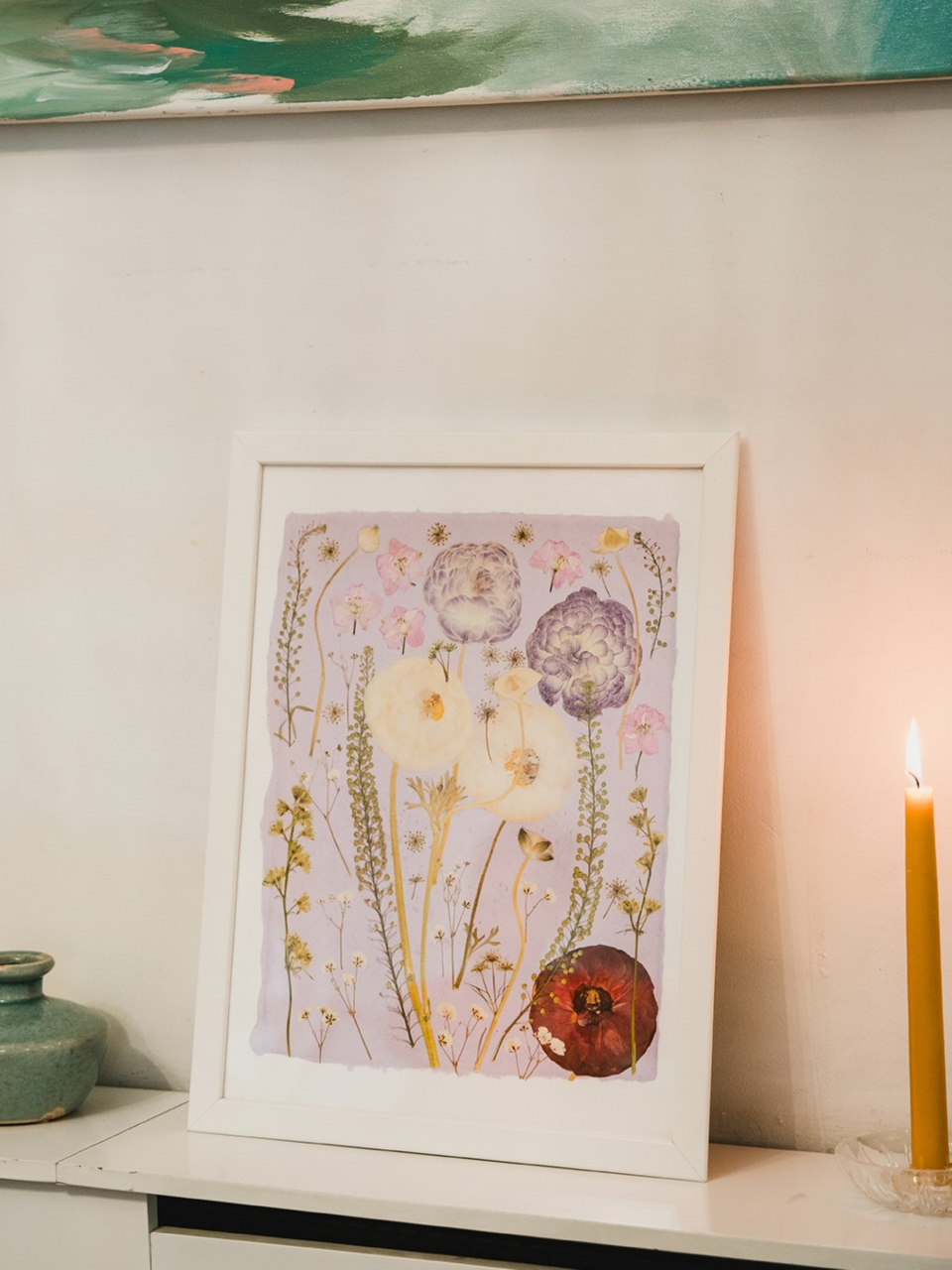 Gradina roz - print de arta cu flori presate traditional, hartie premium, inramat, dimensiuni personalizate, cadou ideal pentru casa [2]