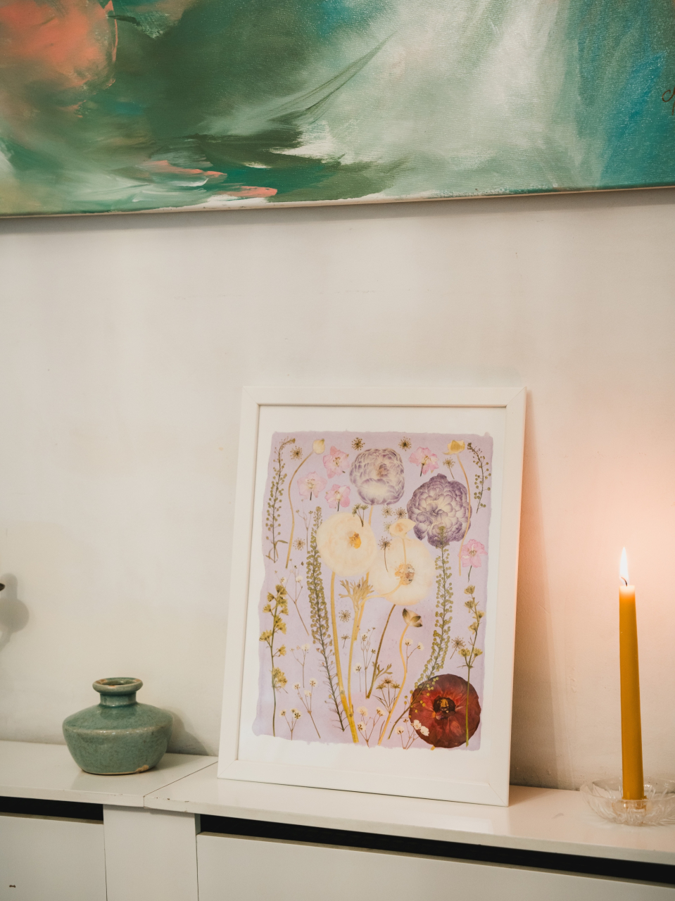 Gradina roz - print de arta cu flori presate traditional, hartie premium, inramat, dimensiuni personalizate, cadou ideal pentru casa [2]