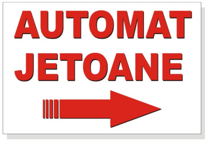 Sticker Semnalizare Boxe Self Wash - Automat Jetoane (Săgeată Stânga) 40x30cm [2]