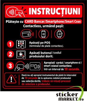 Stickere automate cafea - Sticker Automat Cafea - Instrucțiuni Plată Contactless POS (9.5x10cm)