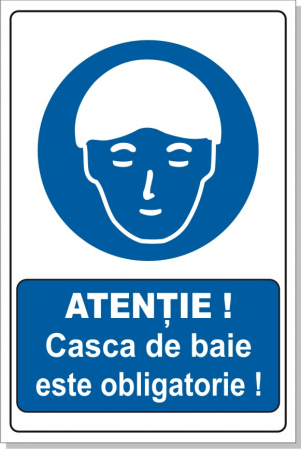 Stickere Atentionare - Casca de baie este obligatorie! 30x20cm