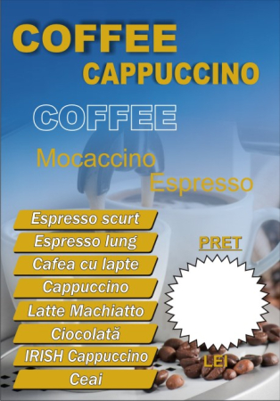 Stickere automate cafea - Afiș Meniu Automat Cafea - Selecții și Preț Editabil (50x35cm)