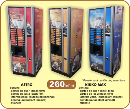 Autocolante automate cafea - astro sau kikko max complet cu Back Film