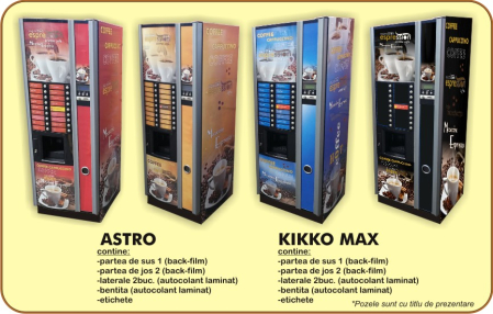 Autocolante automate cafea - Astro sau Kikko Max complet cu Back Film