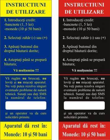 Stickere automate cafea - Instructiuni utilizare 23x8cm
