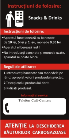 Stickere automate cafea - instructiuni vitrine snacks drinks 18x9cm