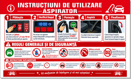 Self Wash - Panou Instrucțiuni Utilizare Aspirator Self Wash 100x60cm