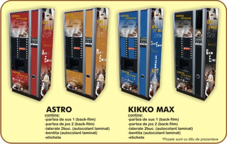 Autocolante automate cafea - Set Autocolante Necta Astro / Kikko Max - Back Film & Premium Laminat