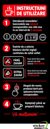 Sticker Automat Cafea - Instrucțiuni Utilizare și Configurare Zahăr (22x9cm)