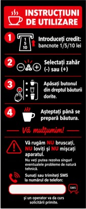 Sticker Automat Cafea - Instrucțiuni de Utilizare și Pași Comandă (22x9cm)