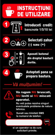 Sticker Automat Cafea - Instrucțiuni de Utilizare și Pași Comandă (22x9cm)