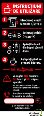 Sticker Automat Cafea - Instrucțiuni de Utilizare și Pași Comandă (22x9cm)