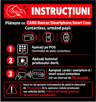Stickere automate cafea - Sticker Automat Cafea - Instrucțiuni Plată Contactless POS (9x9.5cm)
