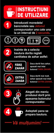 Sticker Automat Cafea - Instrucțiuni Utilizare și Configurare Zahăr (22x9cm)