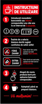 Sticker Automat Cafea - Instrucțiuni Utilizare și Configurare Zahăr (22x9cm)