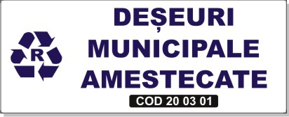 Stickere Atentionare - Sticker Semnalizare Tomberon - Deșeuri Municipale Amestecate COD 20 03 01 (25x10cm)
