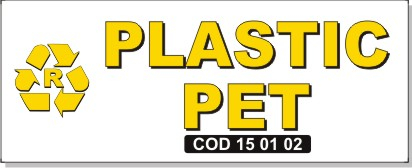 Stickere Atentionare - Sticker Semnalizare Tomberon - Plastic PET COD 15 01 02 (25x10cm)