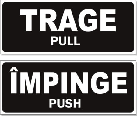 Residence - Sticker Semnalizare Uși - Set TRAGE / ÎMPINGE (20x8cm, Negru/Alb)