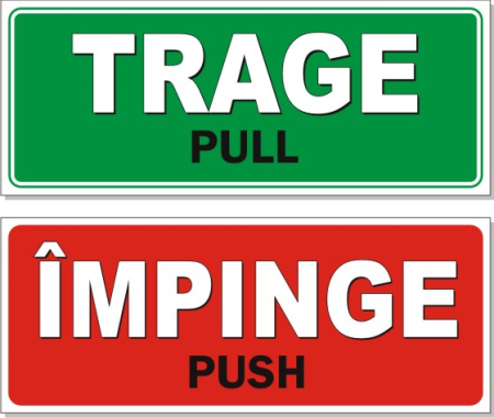 Sticker Semnalizare Uși - Set TRAGE / ÎMPINGE (20x8cm, Verde/Roșu)