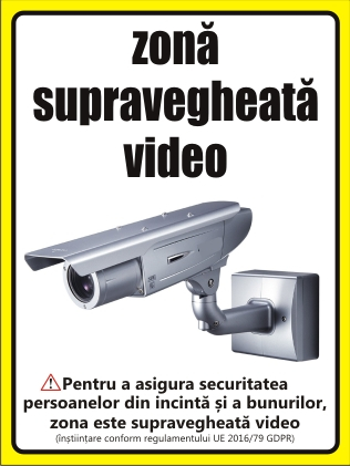 Statie GPL - zona supravegheata video conform GDPR 20x15cm