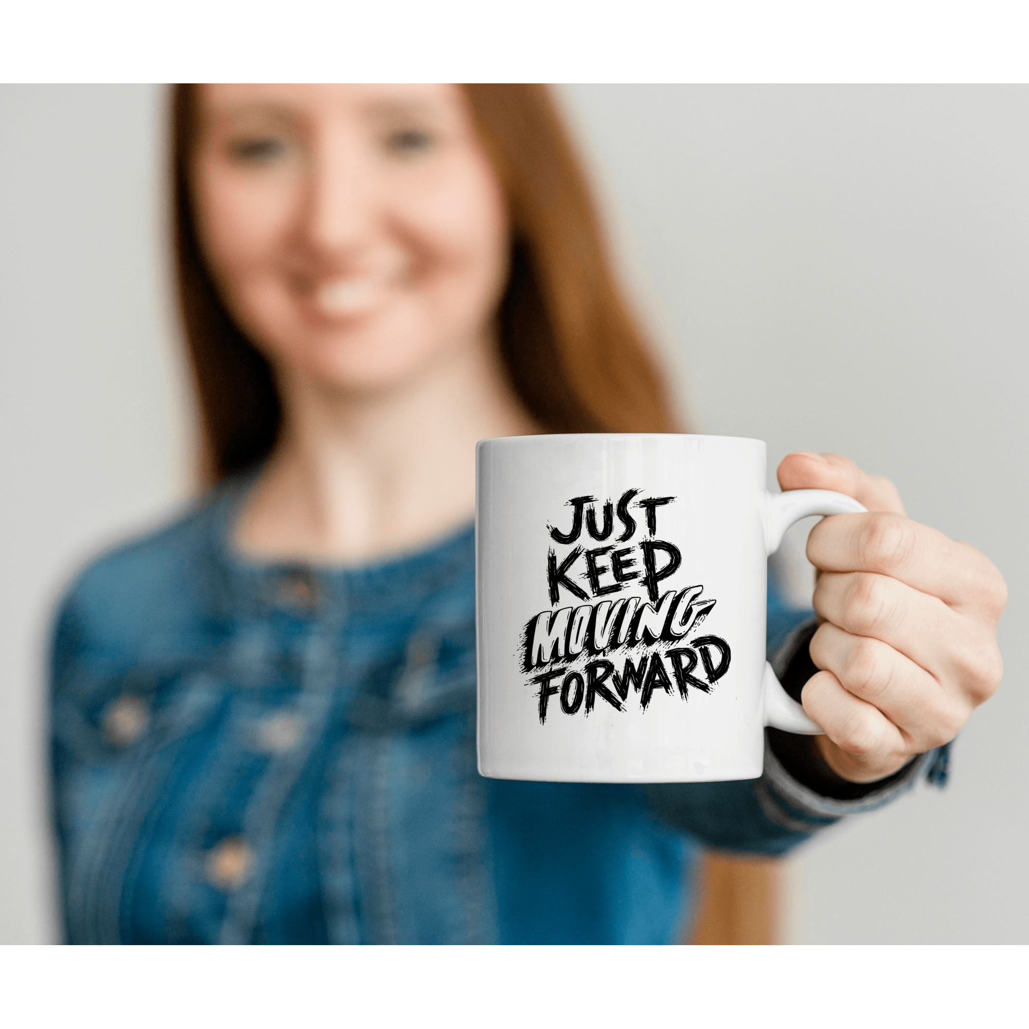 Cana Just Keep Moving Forward pentru cafea, ceai sau cadou, Alb, 380ml [3]