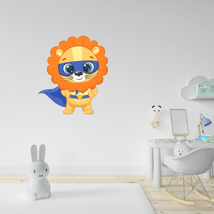 Sticker decorativ perete, camera copii, living, PVC, Baby Lion Superhero, 50 x 45 cm [2]