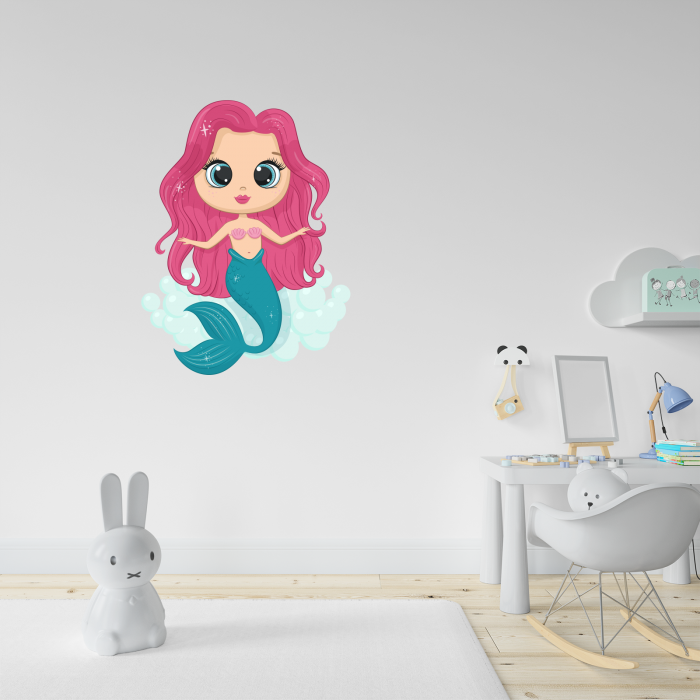 Sticker decorativ perete, camera copii, living, PVC, Cute Mermaid, 59 x 45 cm [2]