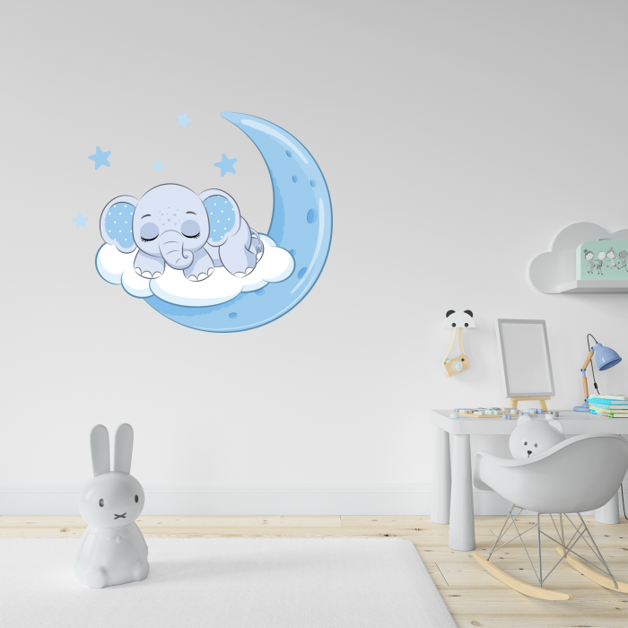 Sticker decorativ perete, camera copii, living, PVC, Sleepy Elephant On Moon, 53 x 45 cm [2]
