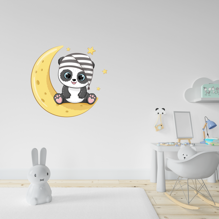 Sticker decorativ perete, camera copii, living, PVC, Baby Panda On Moon, 48 x 45 cm [2]