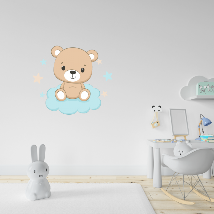 Sticker decorativ perete, camera copii, living, PVC, Baby Bear On Cloud, 52 x 45 cm [2]
