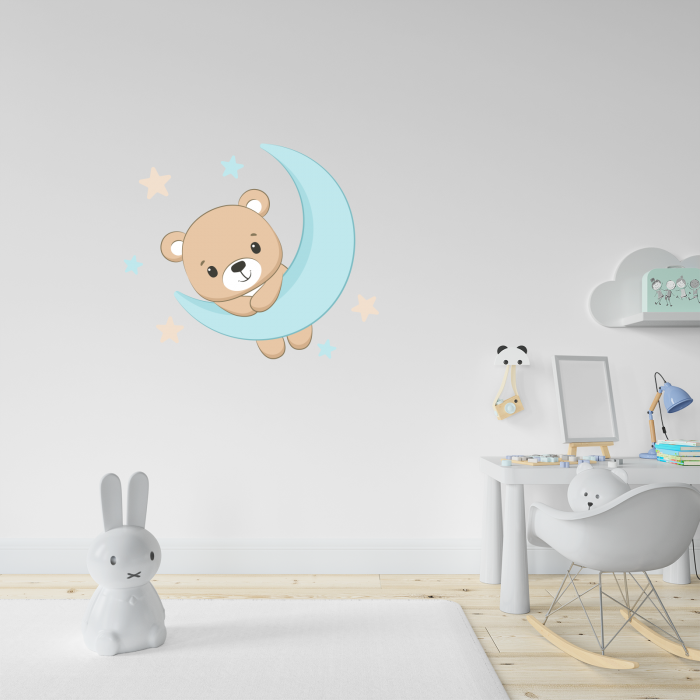 Sticker decorativ perete, camera copii, living, PVC, Baby Bear On Moon, 53 x 45 cm [2]