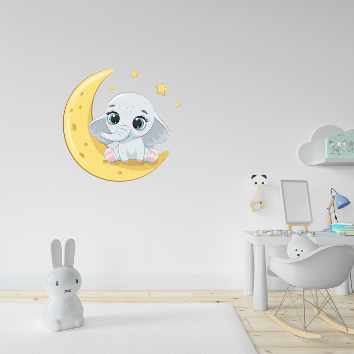 Sticker decorativ perete, camera copii, living, PVC, Baby Elephant On Moon, 47 x 45 cm [2]