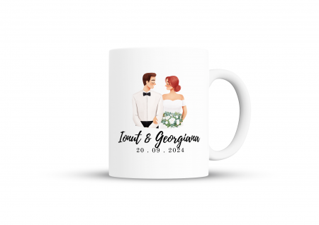 Cani personalizate - Cana personalizata nunta cu nume si data, Alb, 380ml