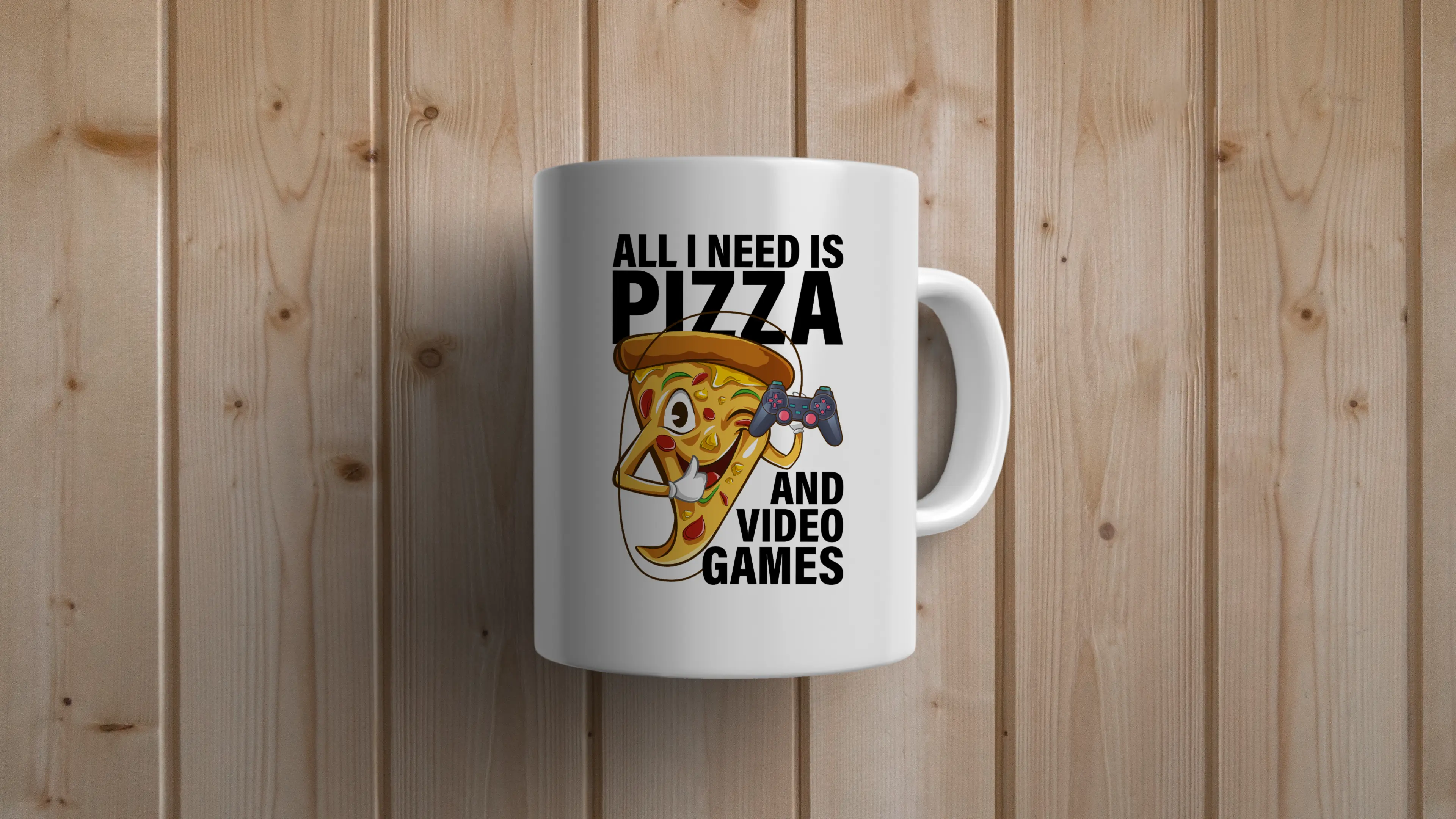 Cana All I Need Is Pizza And Video Games pentru cafea, ceai sau ocazii speciale, Alb, 380ml [1]
