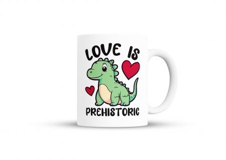Cana Love Is Prehistoric pentru cafea, ceai sau cadou, Alb, 380ml